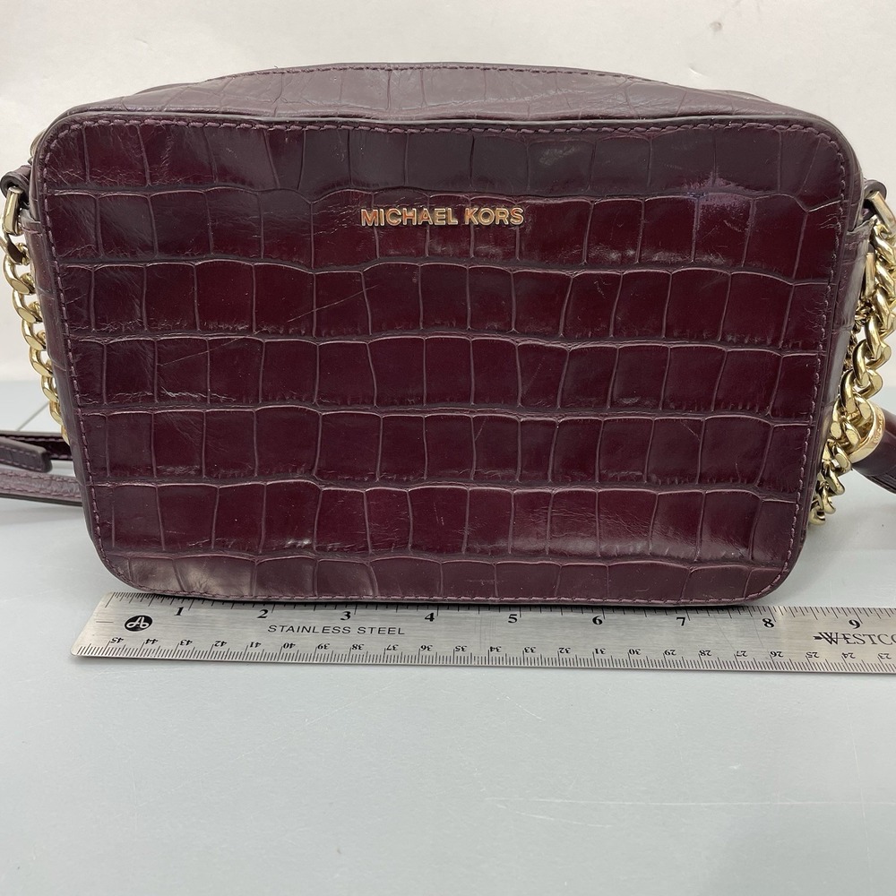 Michael Kors Ginny Medium Crocodile Embossed Leather Crossbody Bag Purse Purple - Picture 10 of 13